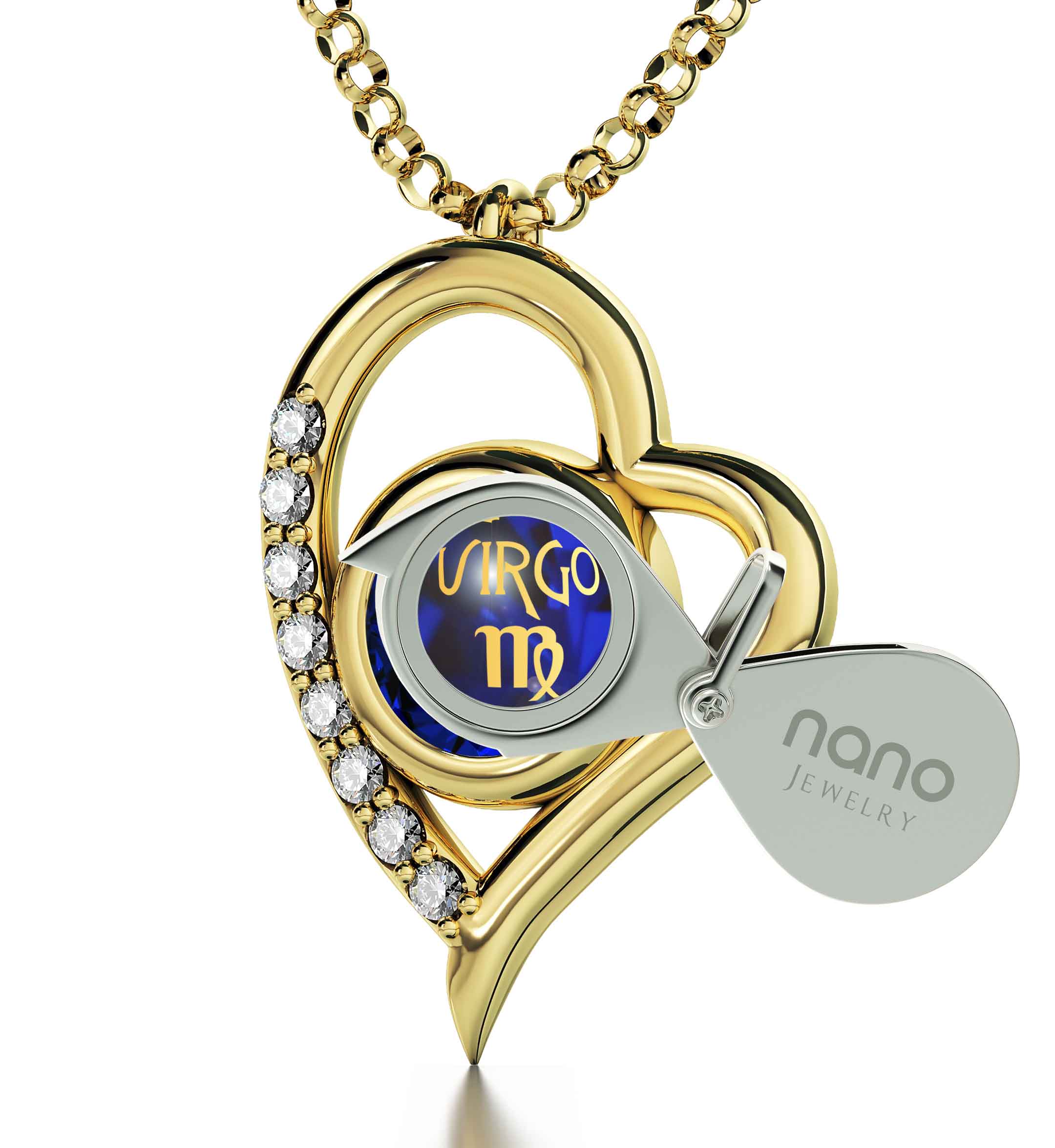 Virgo Zodiac Heart Pendant Necklace | Gold Plated Silver | 24K Inscribed Crystal