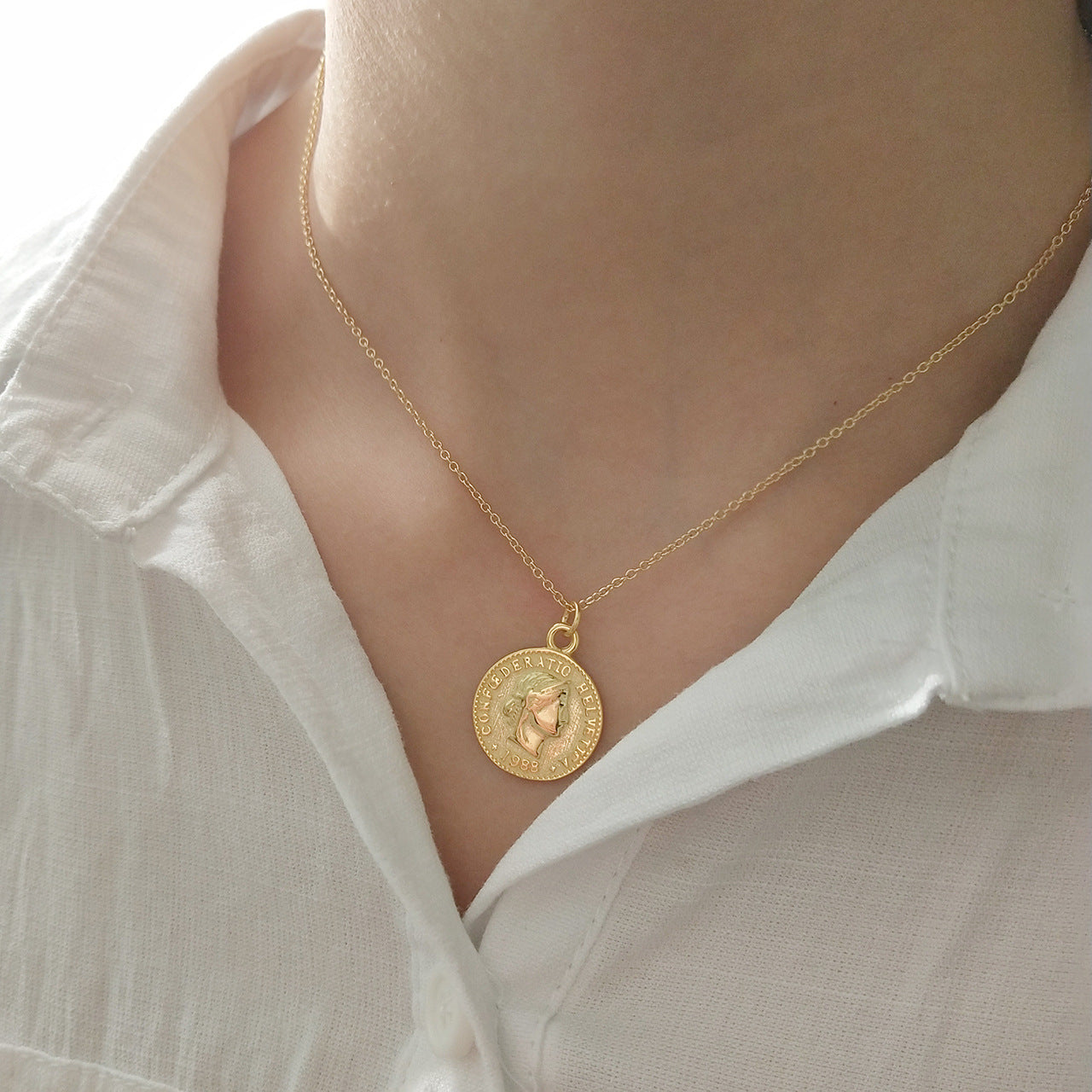 925 Silver Gold Dollar Coin Pendant Necklace