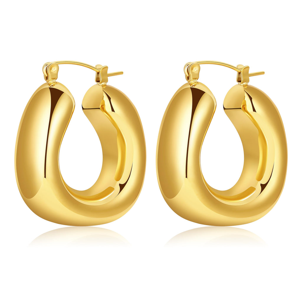 Chunky Gold Hoop Earrings | 18K Gold Plated Thick Hoops for Women