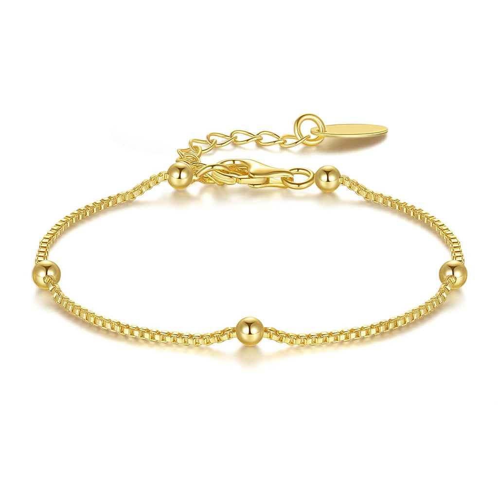 14K Gold Ball Station Chain Bracelet | Adjustable Stackable Bracelet for Women