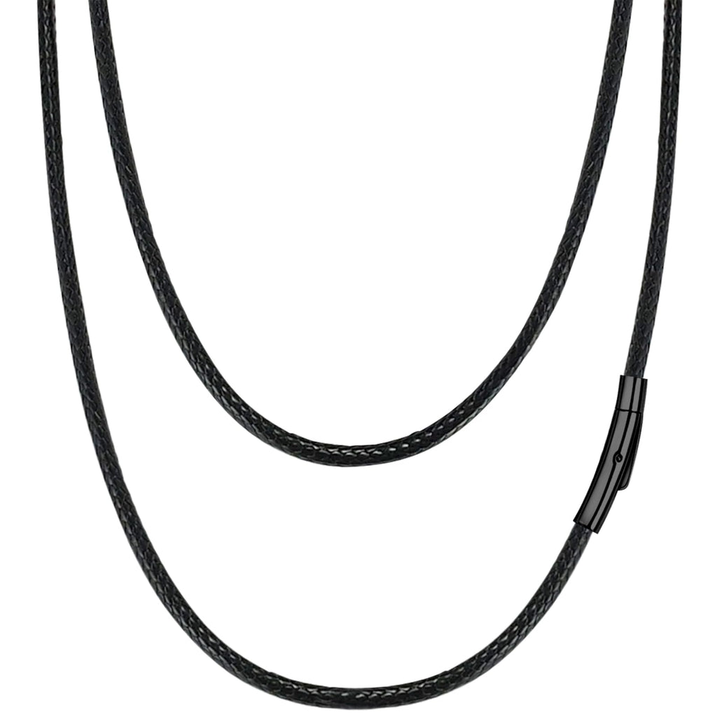 Hoyazvet Mens Necklace Black Wax String Rope Braided Leather Chain Cord 3mm 16 inch Waterproof Cord Chain