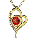 Capricorn Zodiac Heart Pendant Necklace | Gold Plated Silver | 24K Inscribed Crystal