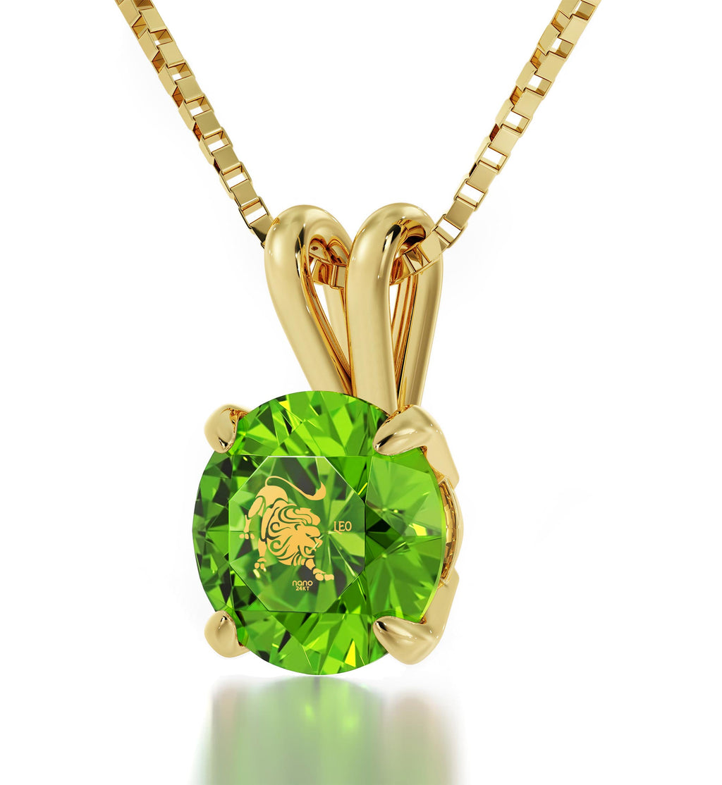 14K Yellow Gold Leo Zodiac Necklace | Crystal Pendant Necklace