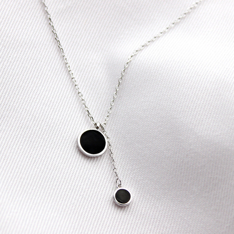 925 Silver Black Circle Pendant Necklace for Women