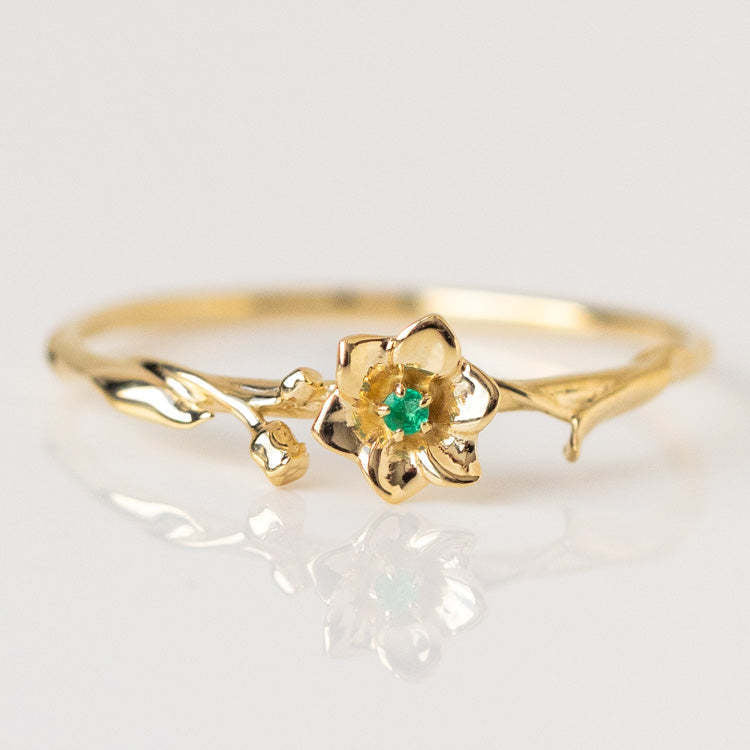 12-Month Flower Birthstone Ring with Zircon Inlay