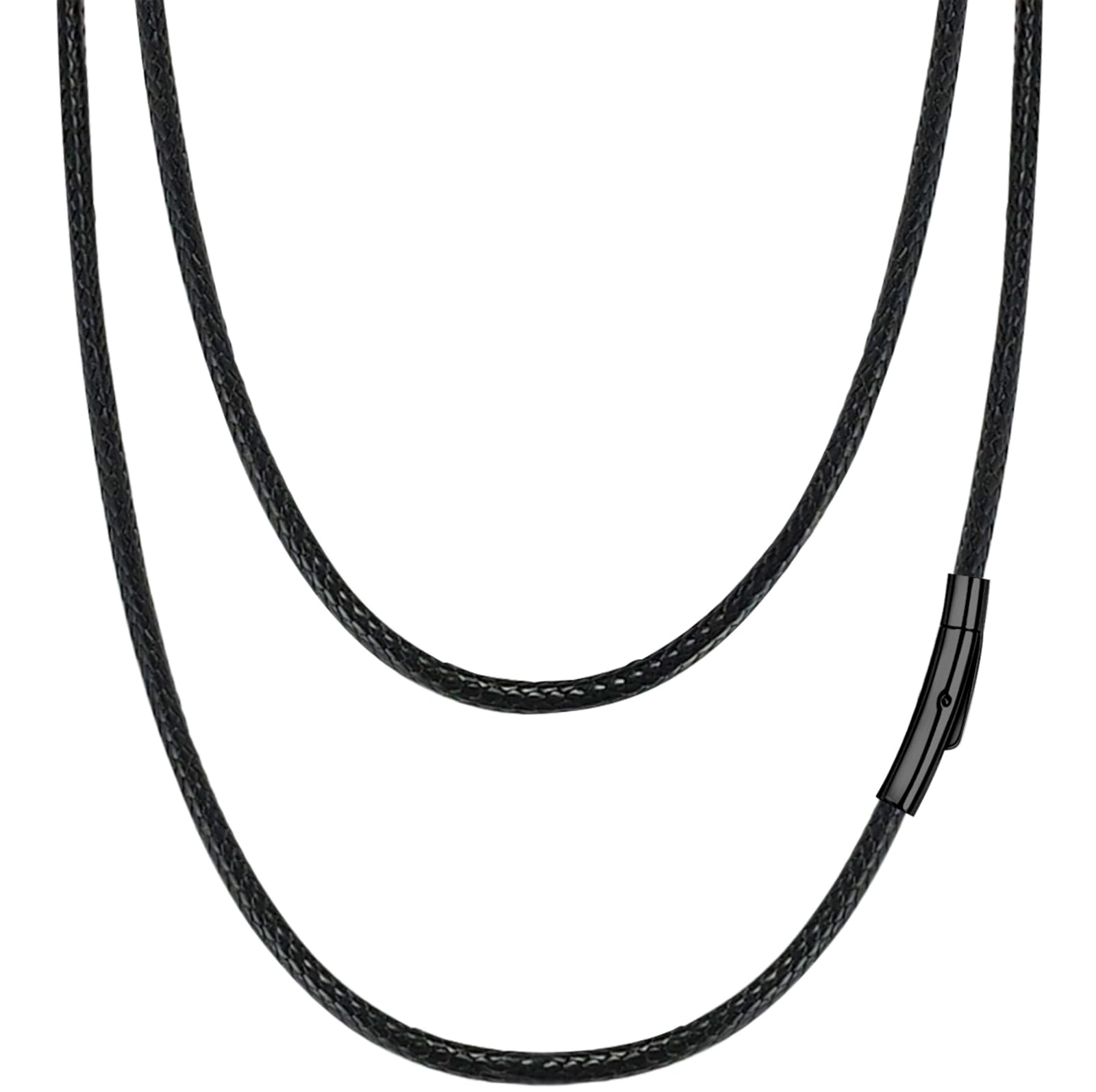 Hoyazvet Mens Necklace Black Wax String Rope Braided Leather Chain Cord 3mm 16 inch Waterproof Cord Chain