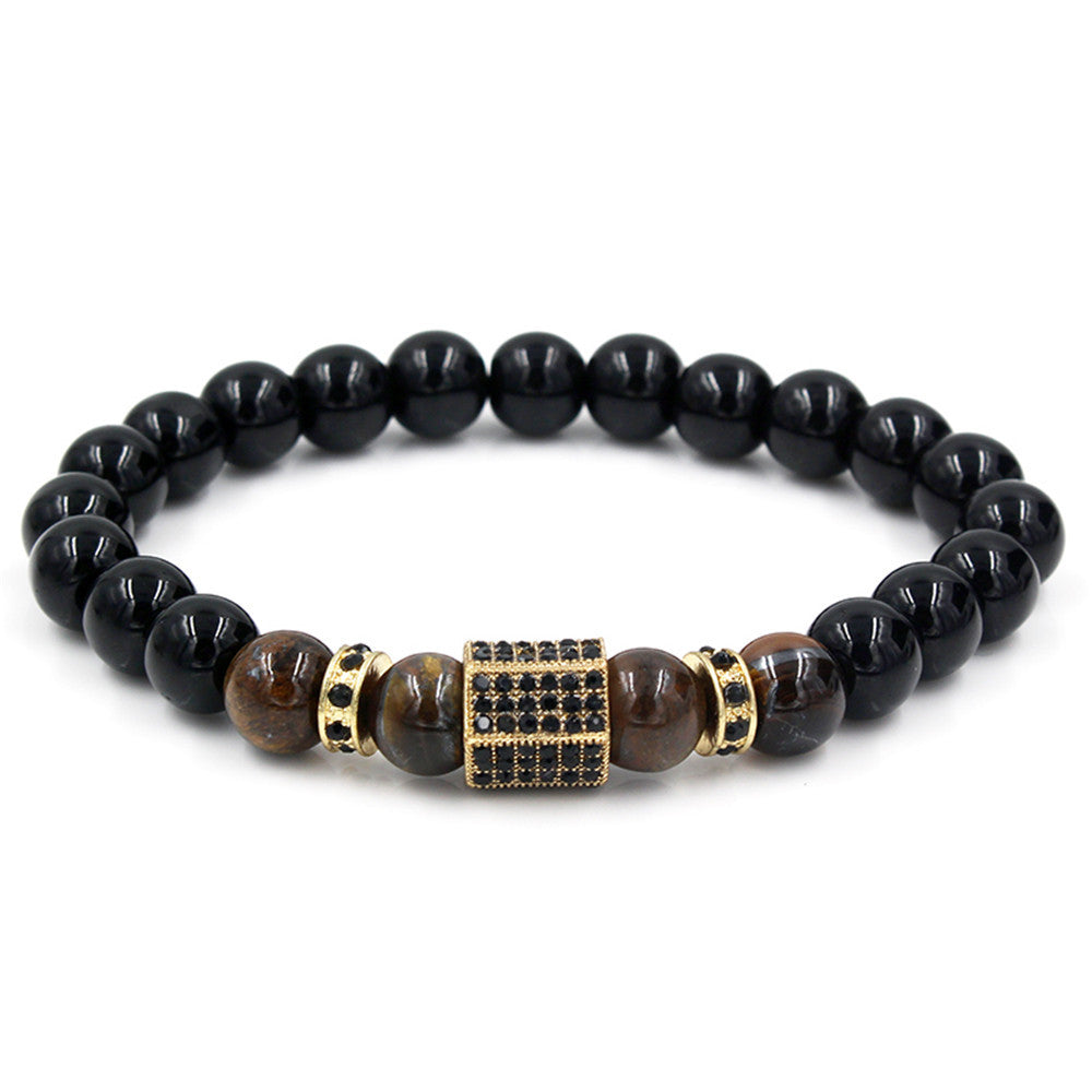 Black Diamond Tiger Eye Bead Bracelet for Men | Natural Stone Men's Jewelry