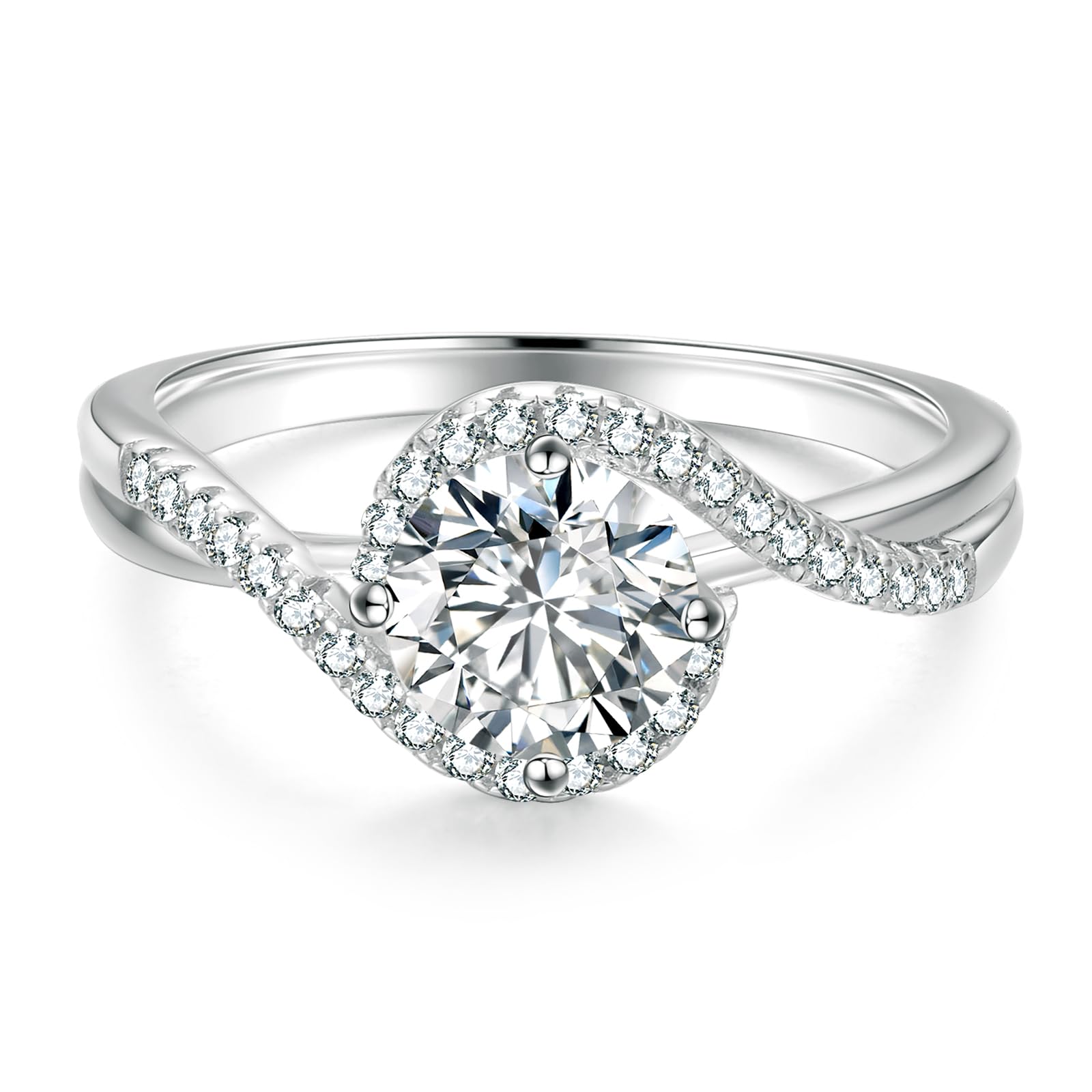KRKC Moissanite Rings for Women 0.5CT/1CT/1.5 CT Lab Created Diamond Engagement Rings D Color VVS1 Clarity Brilliant Round Cut White Gold Plated S925 Sterling Silver Ring for Wedding Promise Anniversary and Bridal Gift