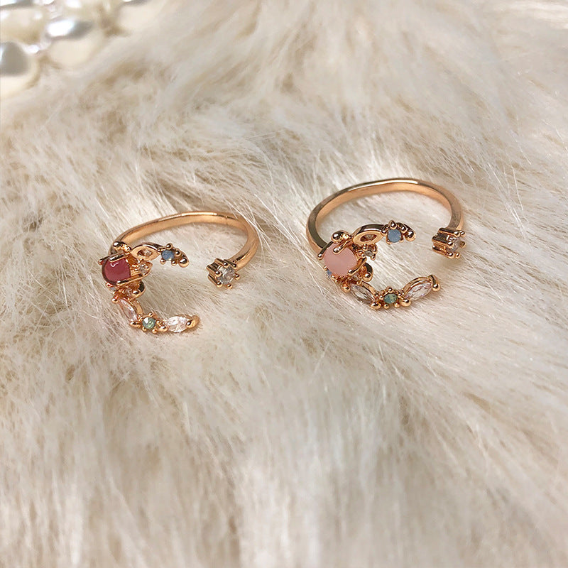 Floral Moon Ring | Adjustable Open Ring