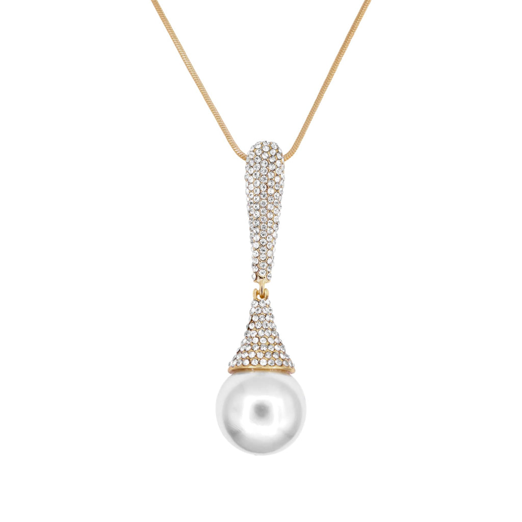 Long Crystal Pendant Necklace for Women Large Rhinestone Pearl Pendant Necklaces Gold Silver Plated Sweater Statement Necklace Fashion Jewelry for Women (Gold)
