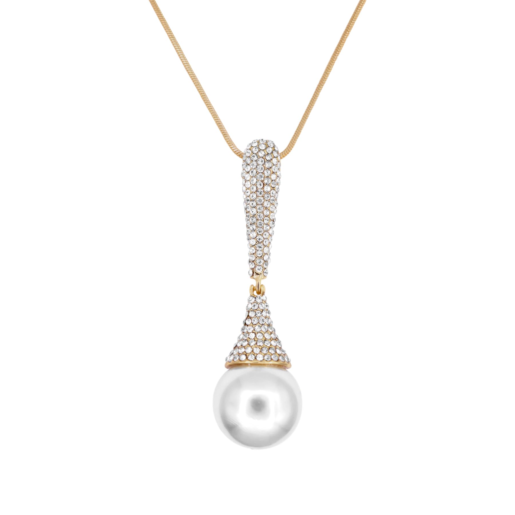 Long Crystal Pendant Necklace for Women Large Rhinestone Pearl Pendant Necklaces Gold Silver Plated Sweater Statement Necklace Fashion Jewelry for Women (Gold)