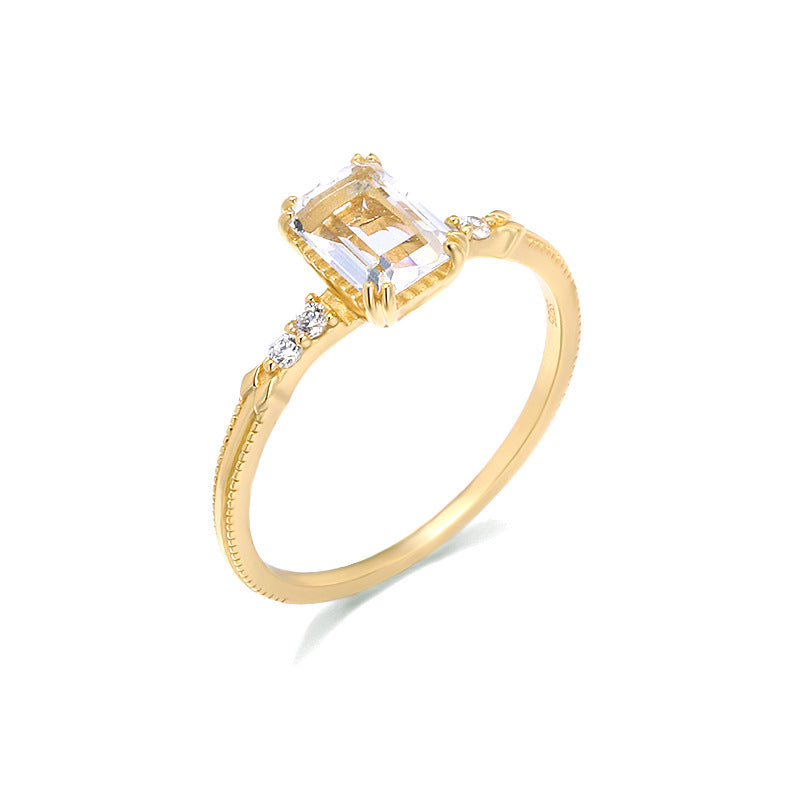 Square White Crystal Ring | Japanese Minimalist Design