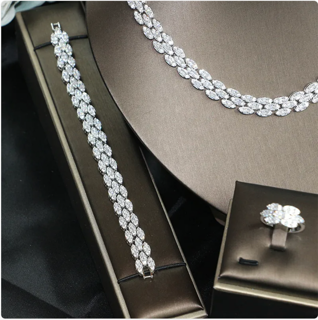 Floral Copper Wedding Jewelry Set | Necklace, Ring, Earrings & Bracelet