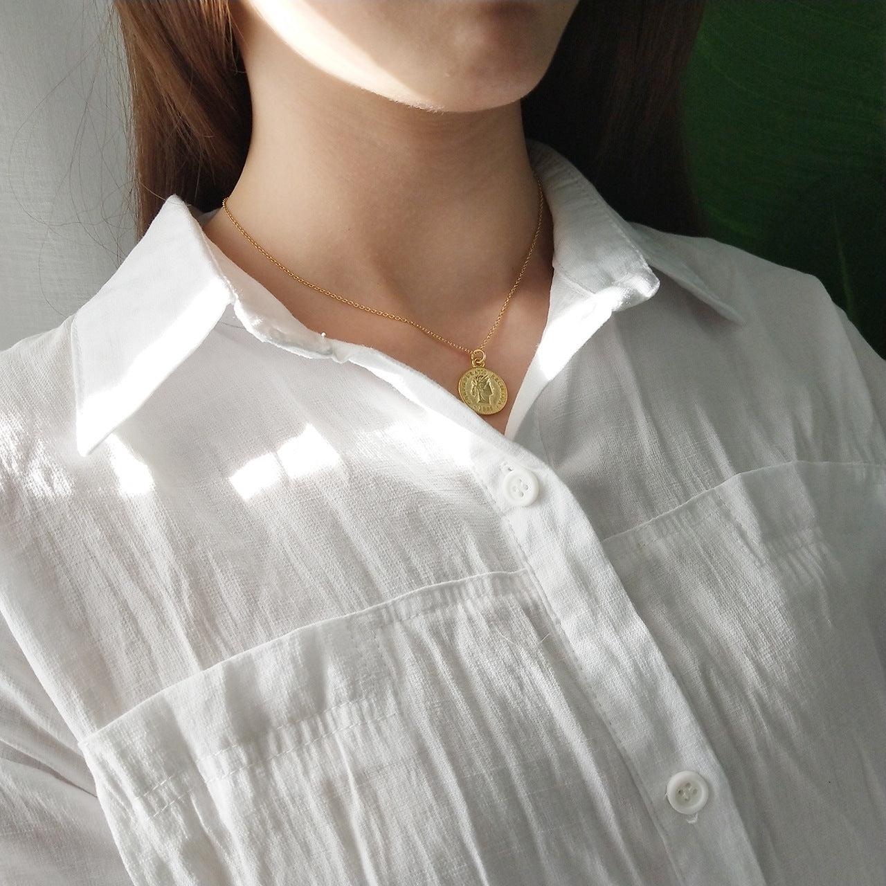 925 Silver Gold Dollar Coin Pendant Necklace