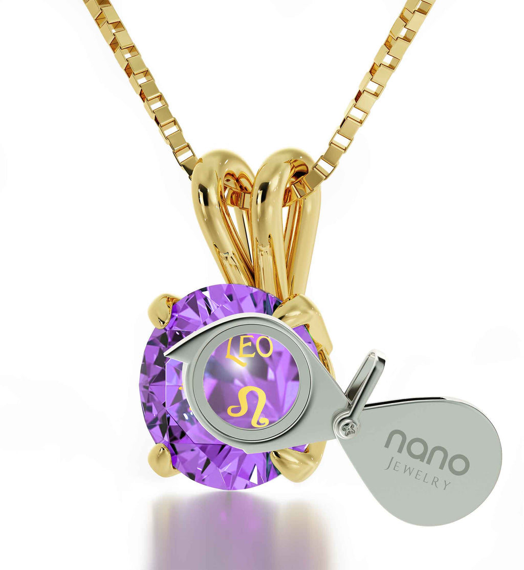 14K Yellow Gold Leo Zodiac Necklace | Crystal Pendant Necklace