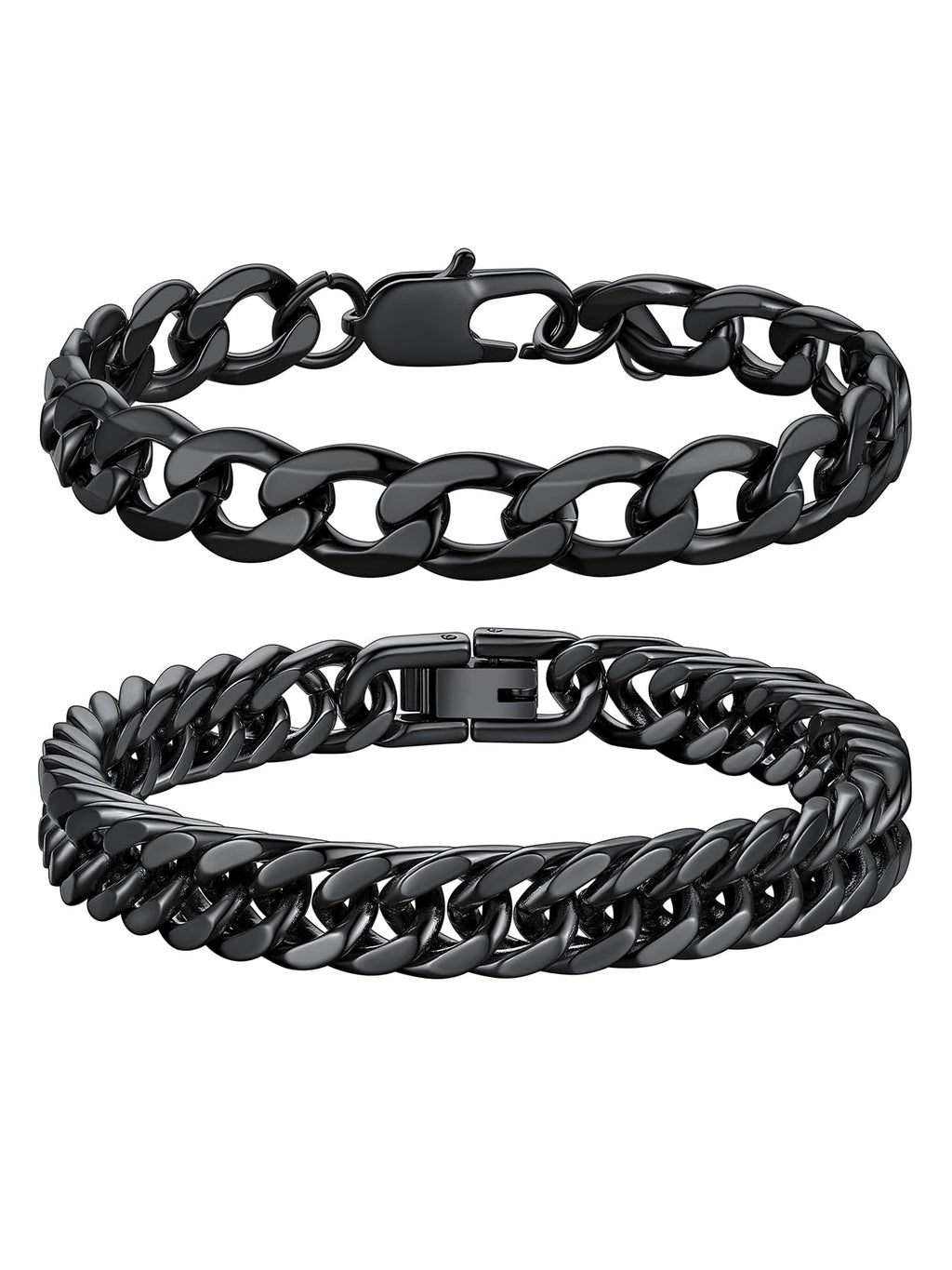 Richsteel Stainless Steel Cuban Chain Bracelet for Men Women Curb Width Black Rope Figaro Cuban Chain Bracelets Set 7.4/8.2/9 Inches Men Jewelry Gifts