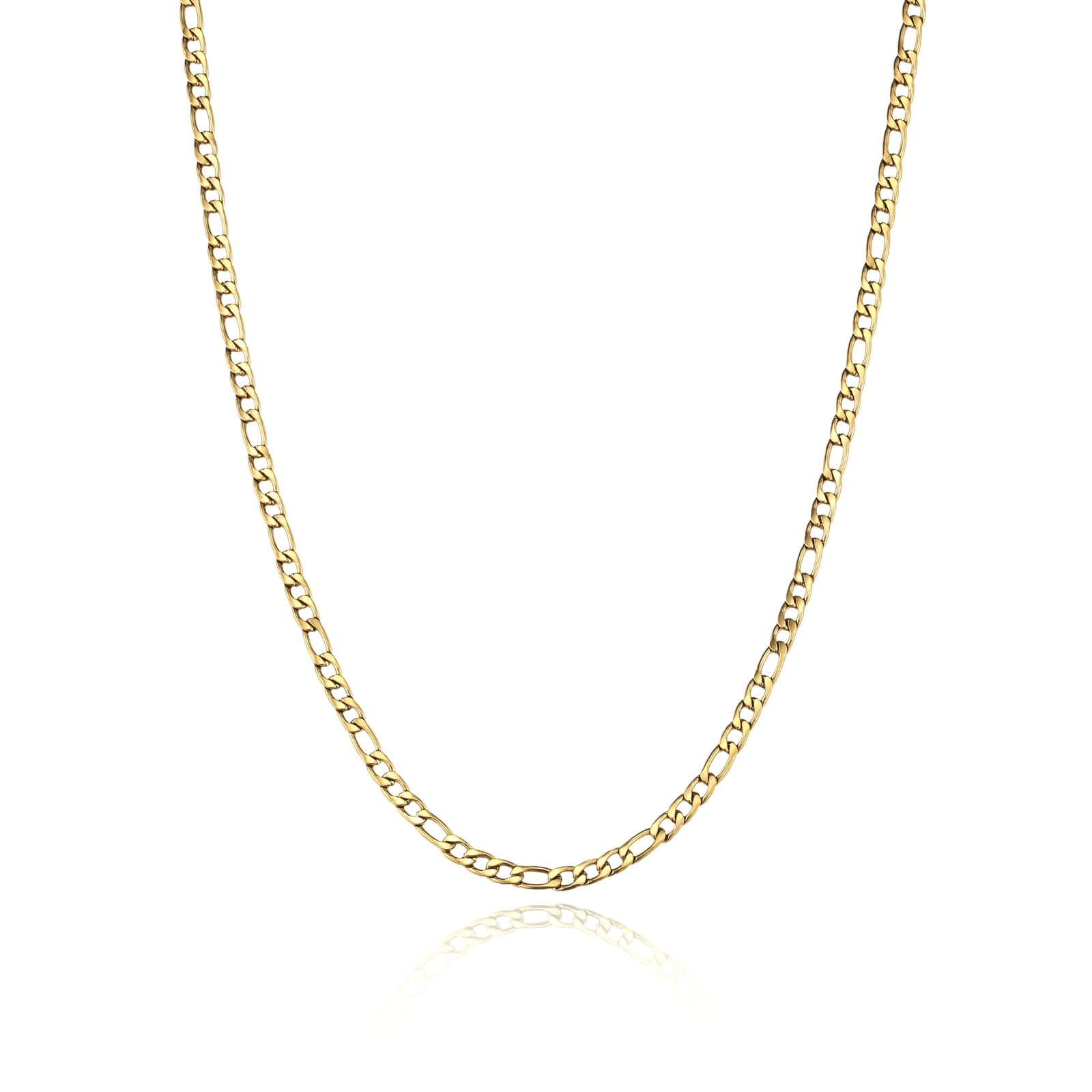 INBLUE Stainless Steel Figaro Chain Necklace for Men Silver/Gold Chain Necklaces Jewelry Gift for Women Chain Lengths 16-36 inches (Gold 3mm-26)