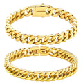 Cuban Link Chain Bracelet Set for Men & Women – 18K Gold Plated Stainless Steel, 2-Piece