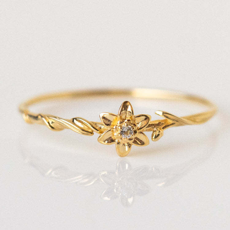12-Month Flower Birthstone Ring with Zircon Inlay