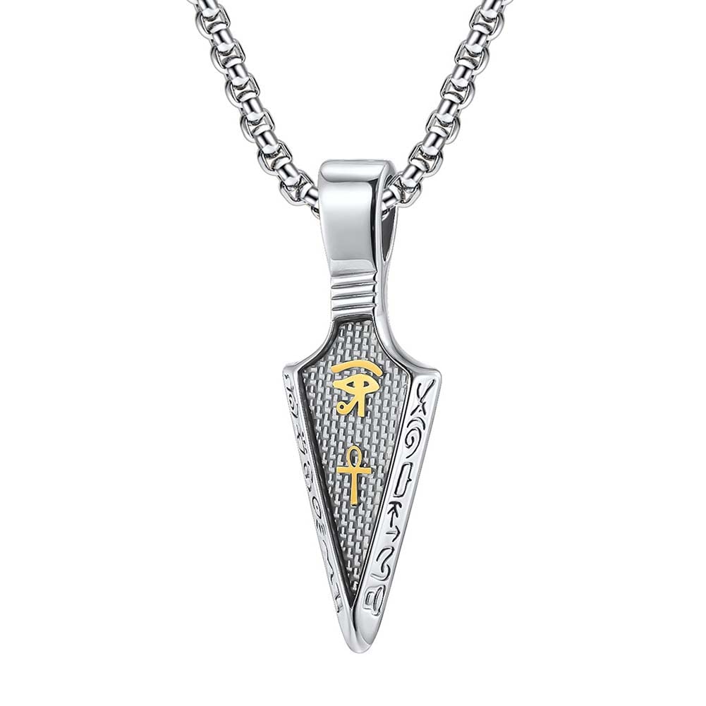 nylry Eye of Horus Necklace Arrowhead Necklace for Men Titanium Stainless Steel Ankh Cross Necklace Gold Spear Pendant Necklaces Protection Ancient Egypt Jewelry Gifts for Women Silver