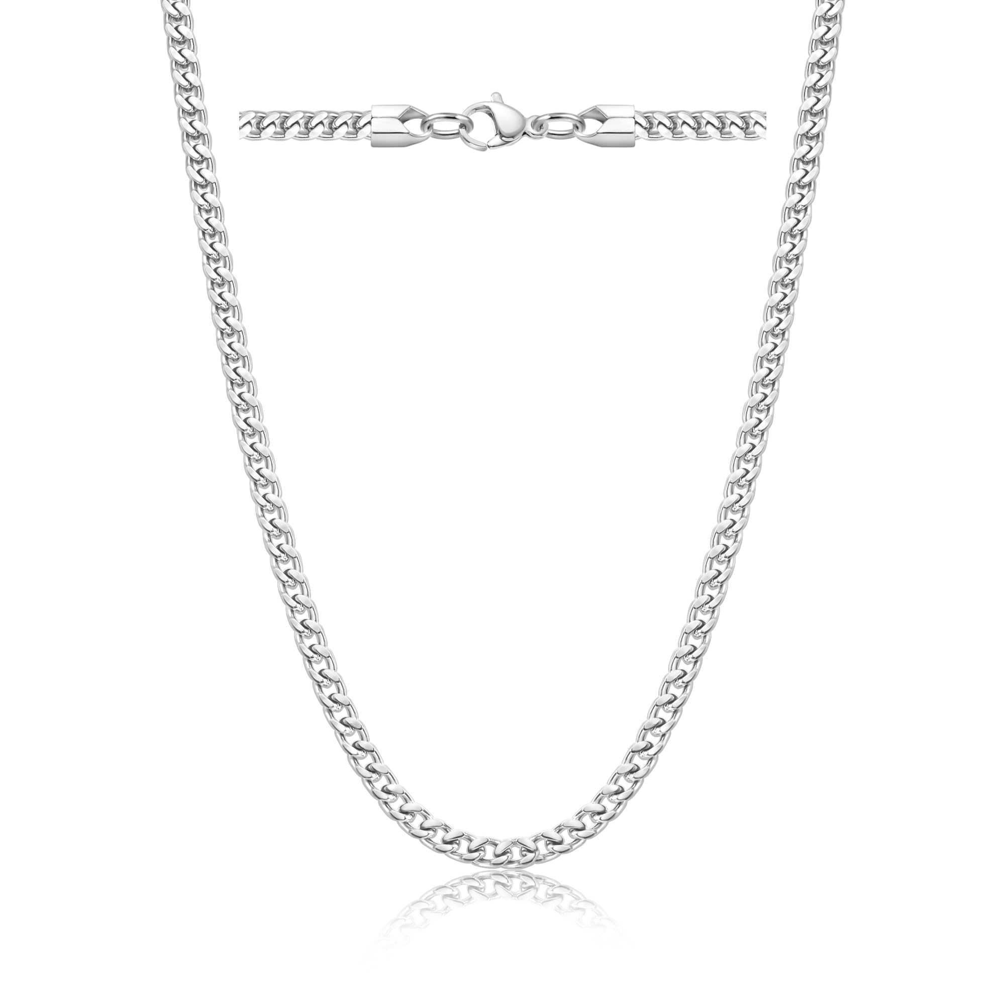 Monily Stainless Steel Franco Chain Necklace Cuban Curb Men Necklace Italian Heavy Cut Biker Hip Hop Chunky Punk Chevron Necklace 3mm 12 Inches