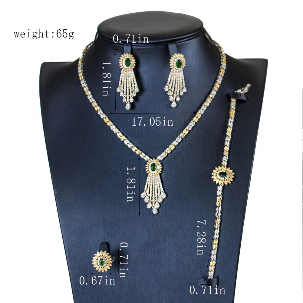 24K Gold Plated Zircon Jewelry Set | 4-Piece Women's Gift Set
