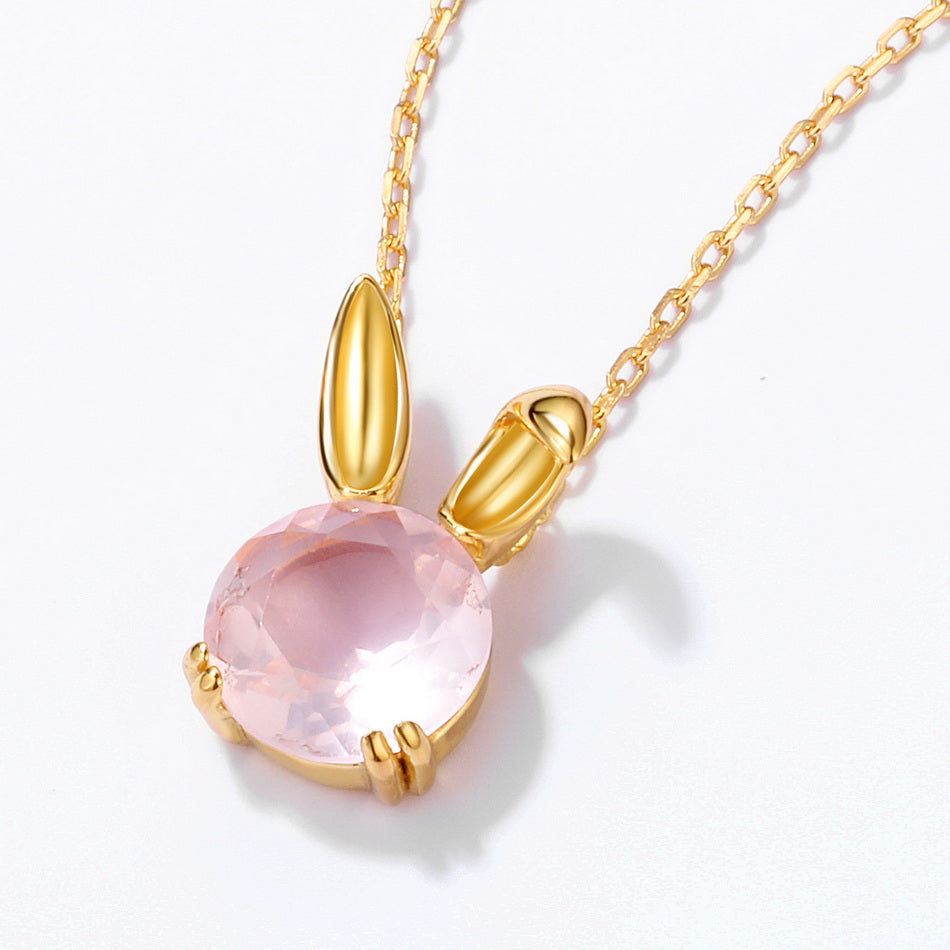 Japanese Rabbit Zodiac Necklace | Pink Crystal Pendant | Cute Astrology Jewelry