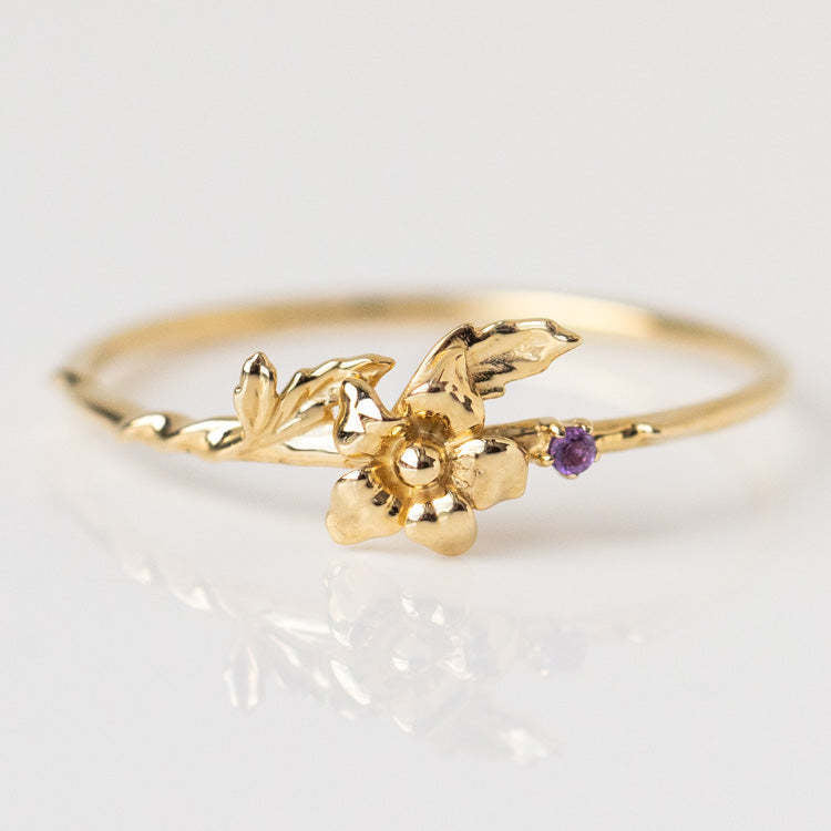 12-Month Flower Birthstone Ring with Zircon Inlay
