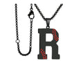 Baseball Initial Necklace for Men A-Z Letter Necklaces Chain Stainless Steel Pendant with Accessories Sport Charm Baseball Gifts for Team Player Athlete Lover Fans (R. Black)