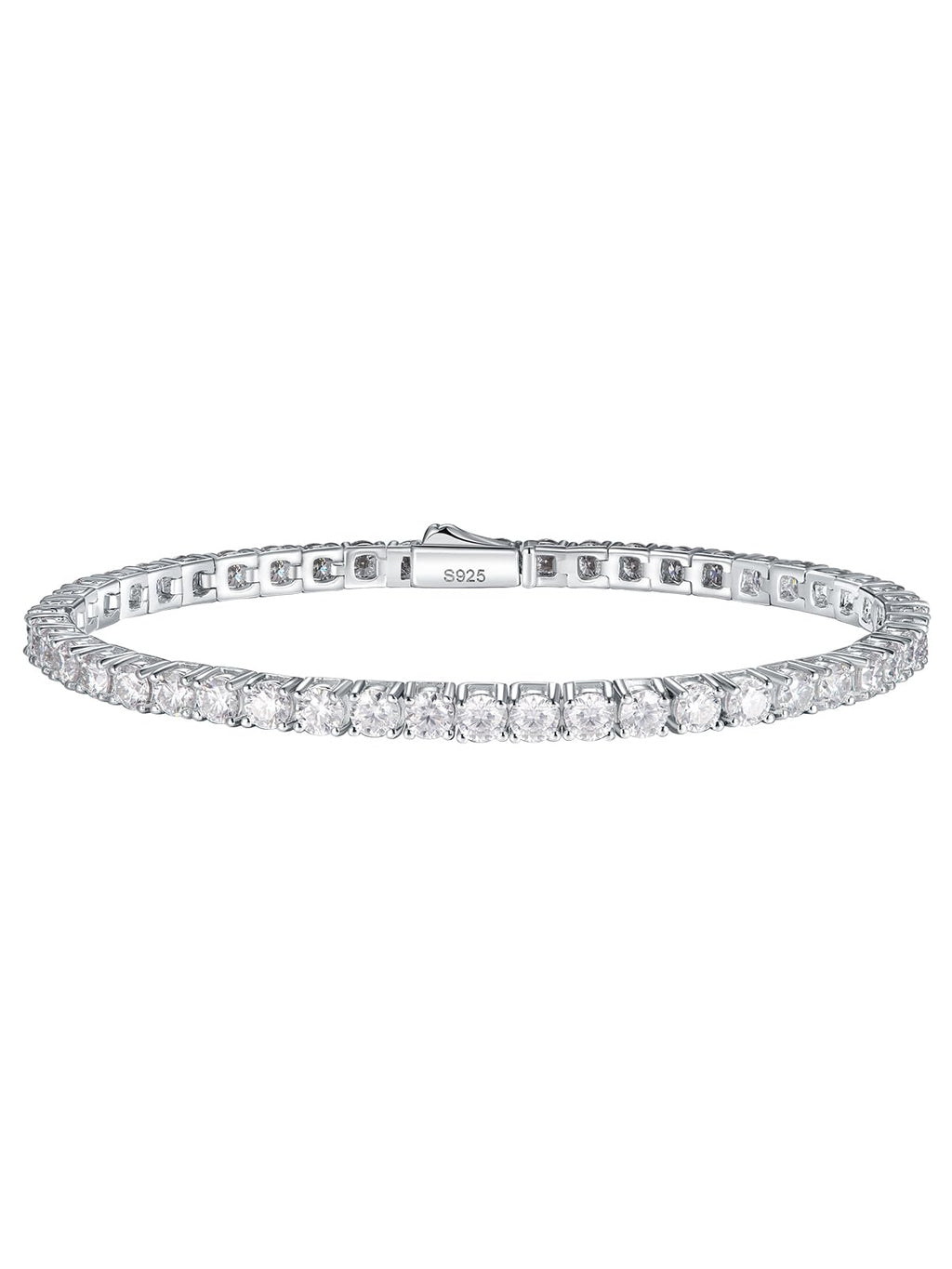 Womens Sparkle Moissanite 3mm Tennis Chain Bracelet 925 Sterling Silver 5.9inch