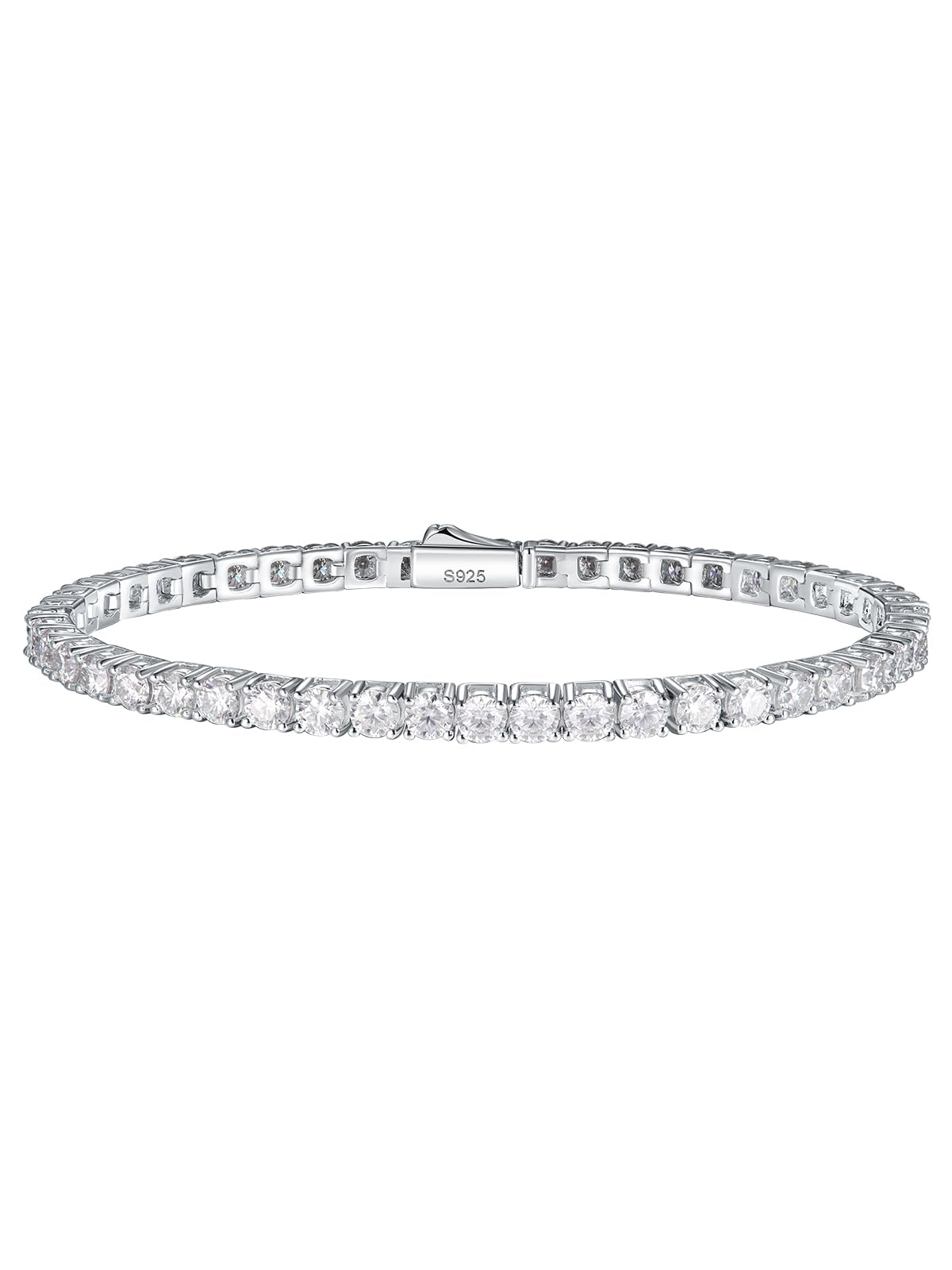 Womens Sparkle Moissanite 3mm Tennis Chain Bracelet 925 Sterling Silver 5.9inch