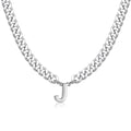 Fiusem Initial Necklace for Men Silver Tone Cuban Link Chain for Men with Small Letter Necklace Pendant Mens Necklace Jewelry Letter J