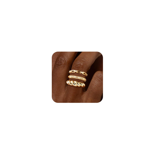 3-Piece Chunky CZ Stackable Ring Set | 14K Gold
