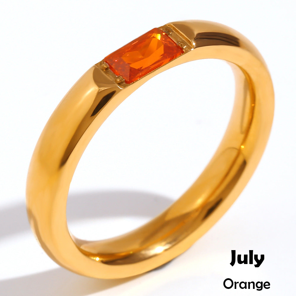18K Gold Plated Stainless Steel Birthstone Ring for Women