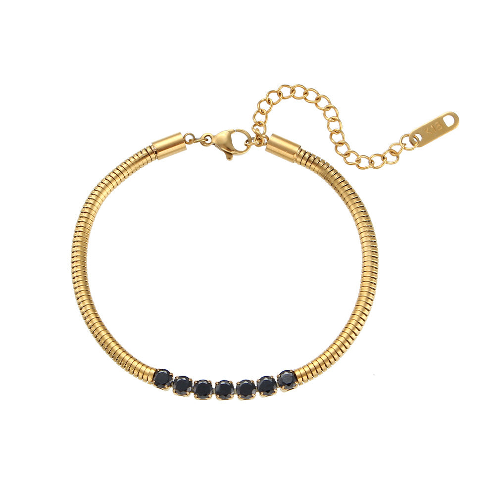 Thick Snake Chain Bracelet with Stainless Steel Beads