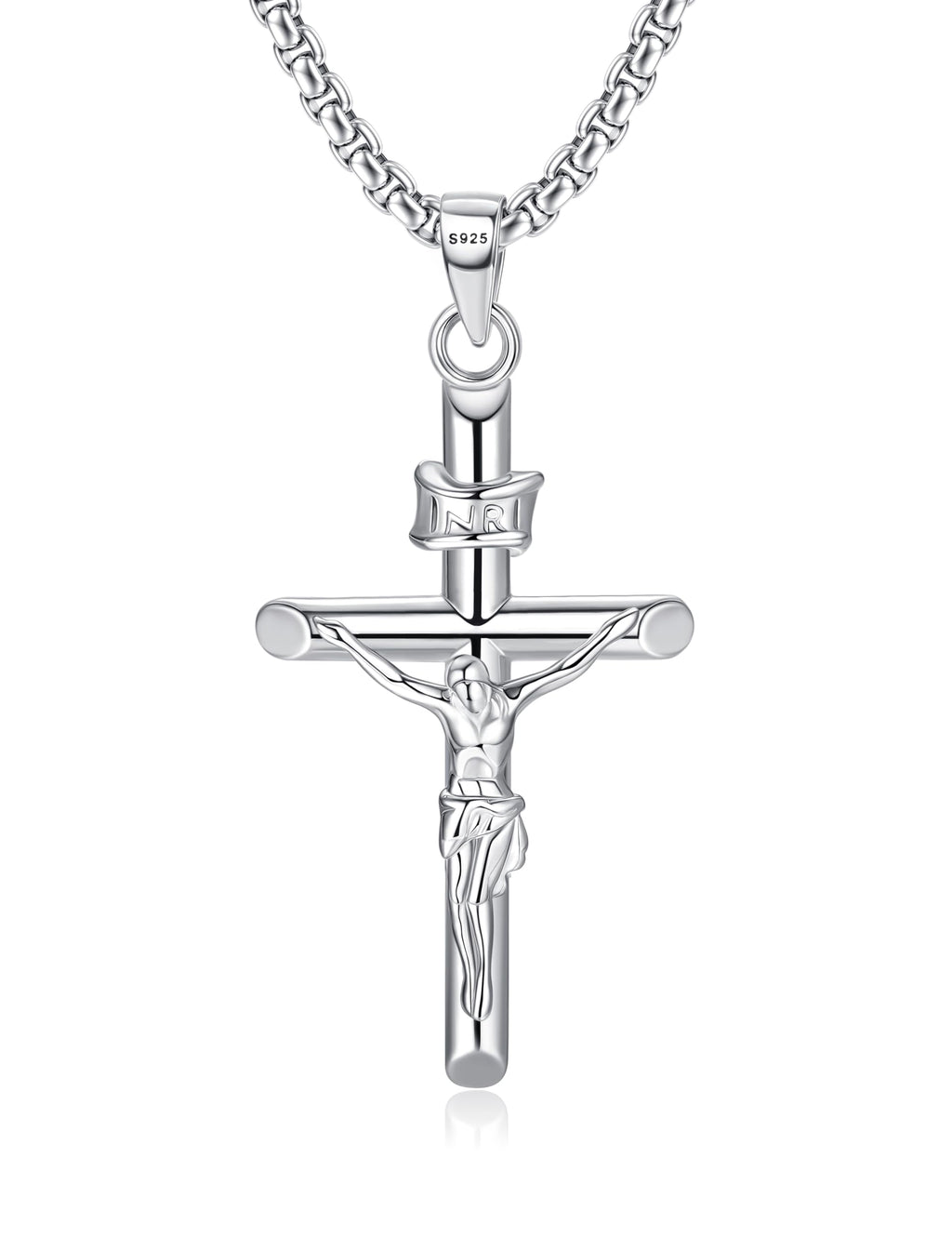 MILACOLATO 925 Sterling Silver Crucifix Necklace for Men Women 2mm Sterling Silver Rolo Chain Small Crucifix Pendant Jesus Crucifix Cross Necklace 18 Inches Christian Religious Jewelry Gifts