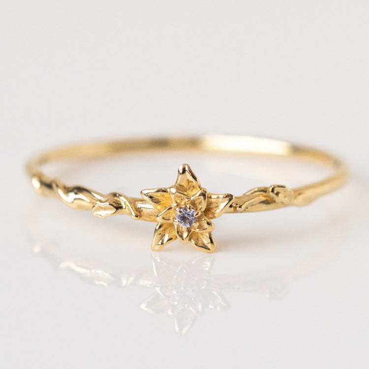 12-Month Flower Birthstone Ring with Zircon Inlay