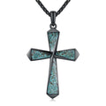 TwoAnts Black Cross Necklace for Men 925 Sterling Silver Western Turquoise Cross Pendant Necklace Gothic Christian Jewelry Gift for Women