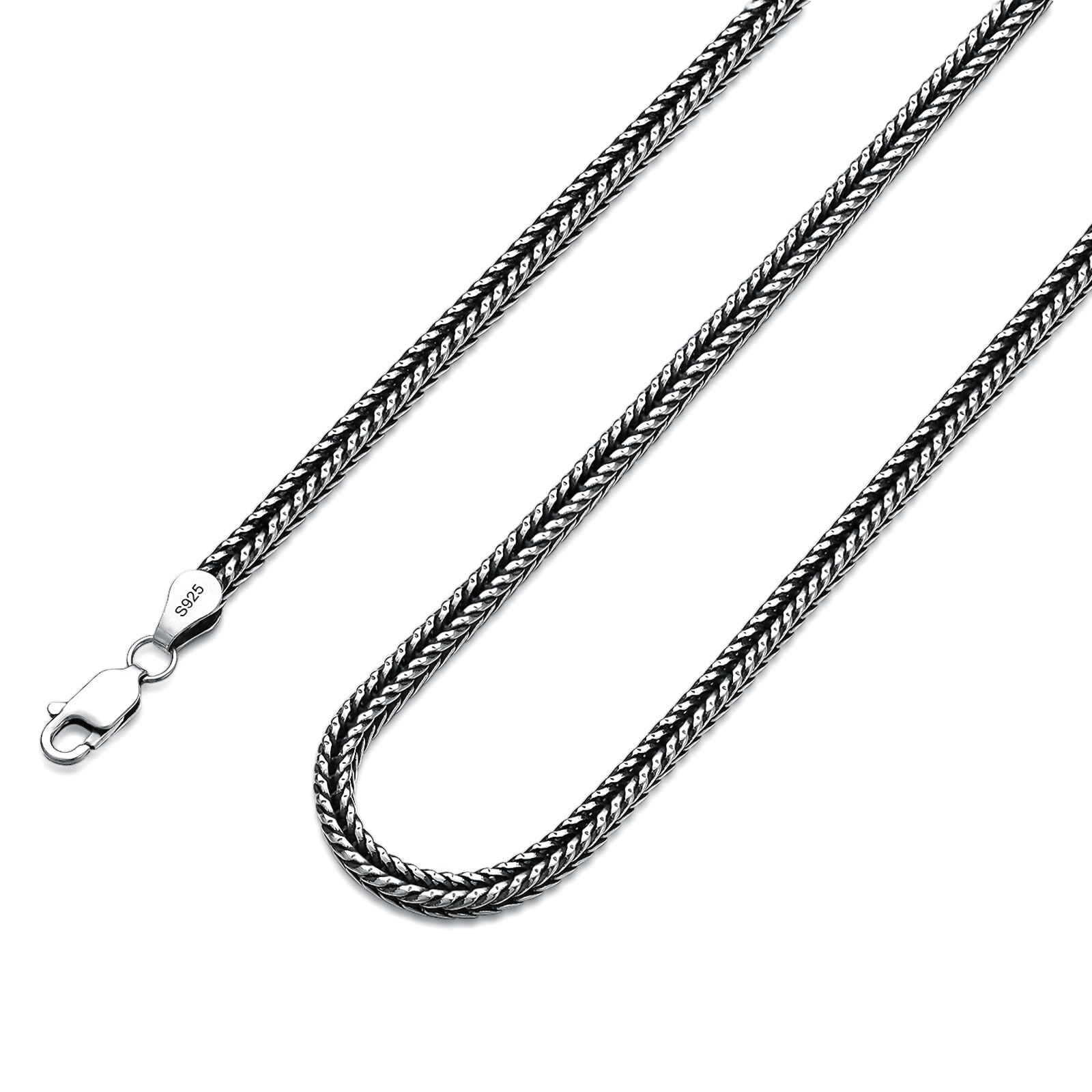 Franco Chain Sterling Silver Foxtail Necklace for Men 2mm 3mm Diamond Cut Chain for Men Women (Width: 2mm Length: 26")