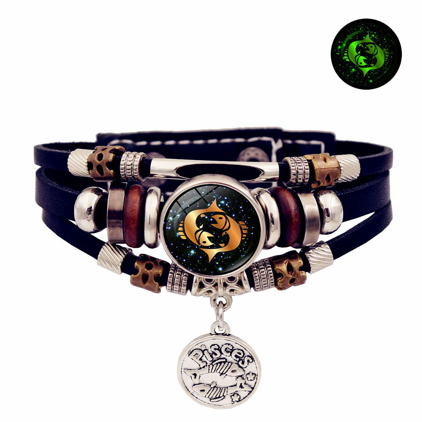 Vintage Woven Luminous Zodiac Leather Bracelet | All 12 Signs