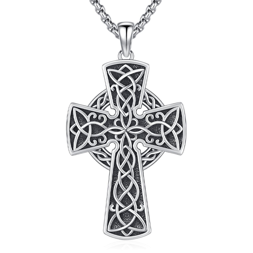 AUDINCEED Celtic Cross Necklace Celtic Cross Pendant 925 Sterling Silver Celtic Cross Necklace Irish Knot Crucifix Jewelry for Mens Women Holiday Christmas Gift