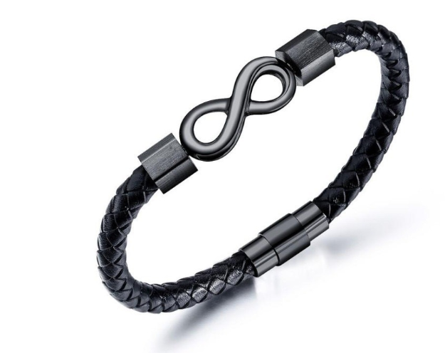 Infinity Leather Bracelet | Black & Silver
