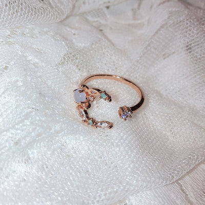 Floral Moon Ring | Adjustable Open Ring