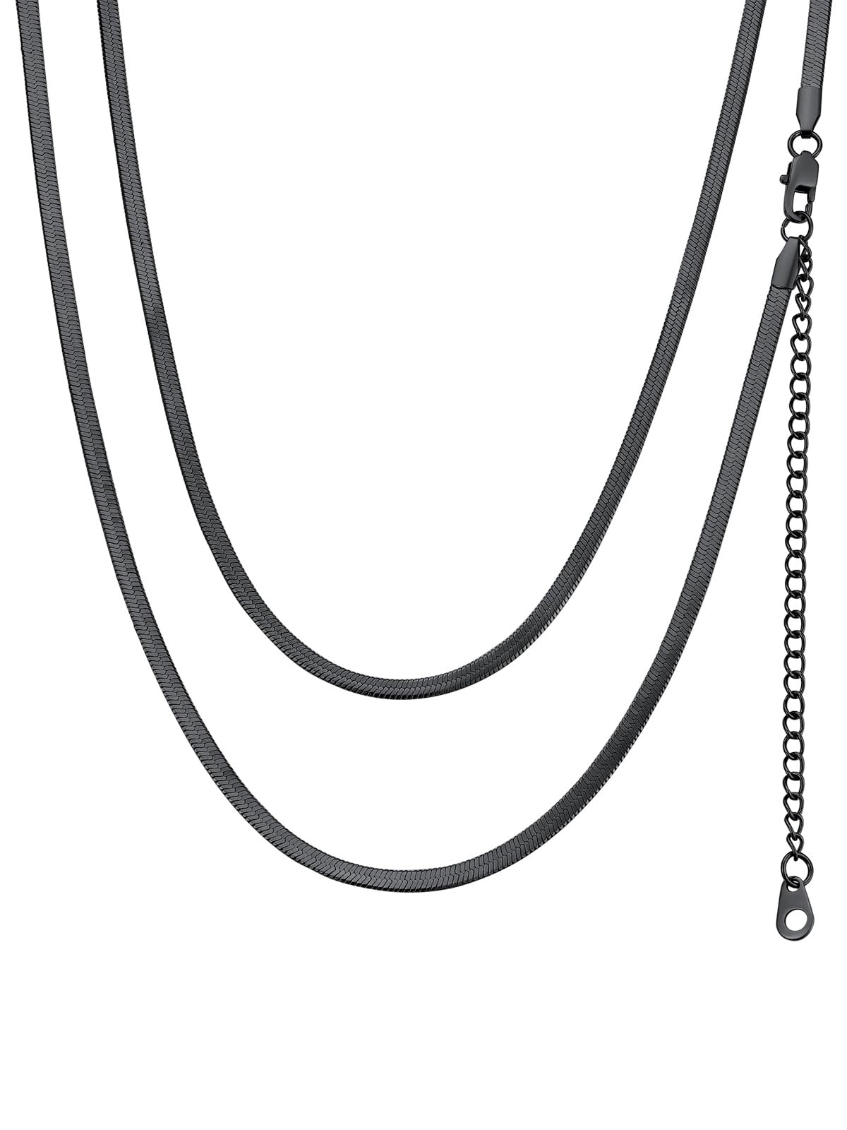 FindChic Stunning Choker Necklace Herringbone Chains for Women Stainless Steel Black Snake Link Chain Necklaces 15inch Adjustable +Jewelry Box