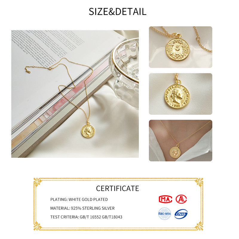 925 Silver Gold Dollar Coin Pendant Necklace