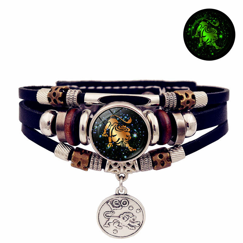 Vintage Woven Luminous Zodiac Leather Bracelet | All 12 Signs