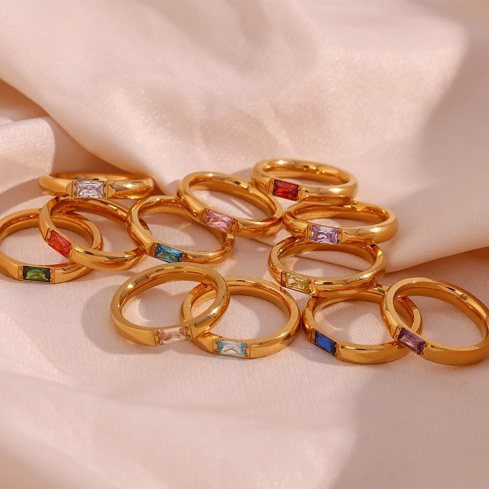 18K Gold Plated Stainless Steel Birthstone Ring for Women