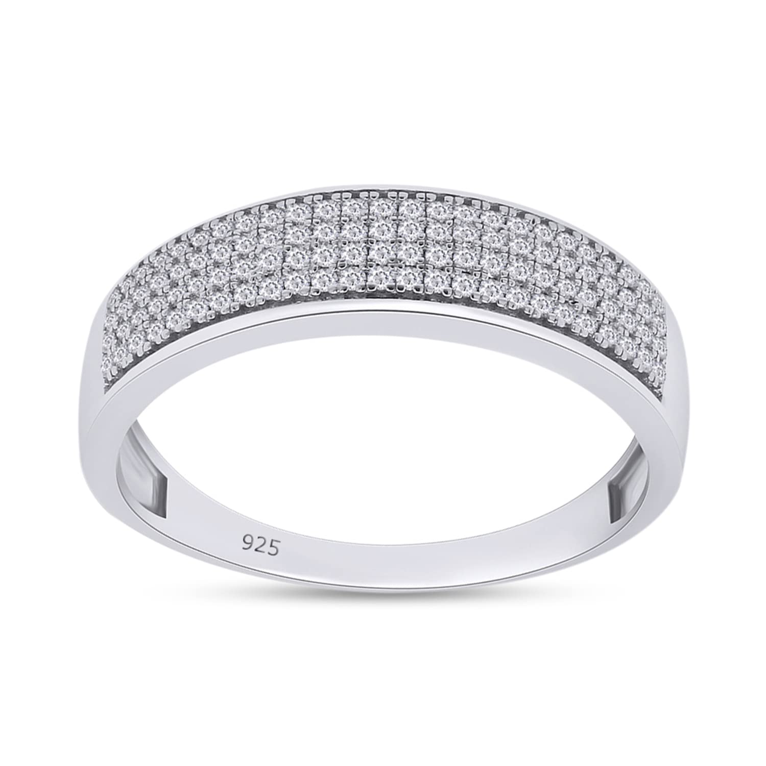1/3 Carat (ctw) Round Cut Lab Grown Diamond Mens Wedding Band Ring In 14K White Gold Plated 925 Sterling Silver Jewelry (0.33 Cttw) Ring Size-7.5