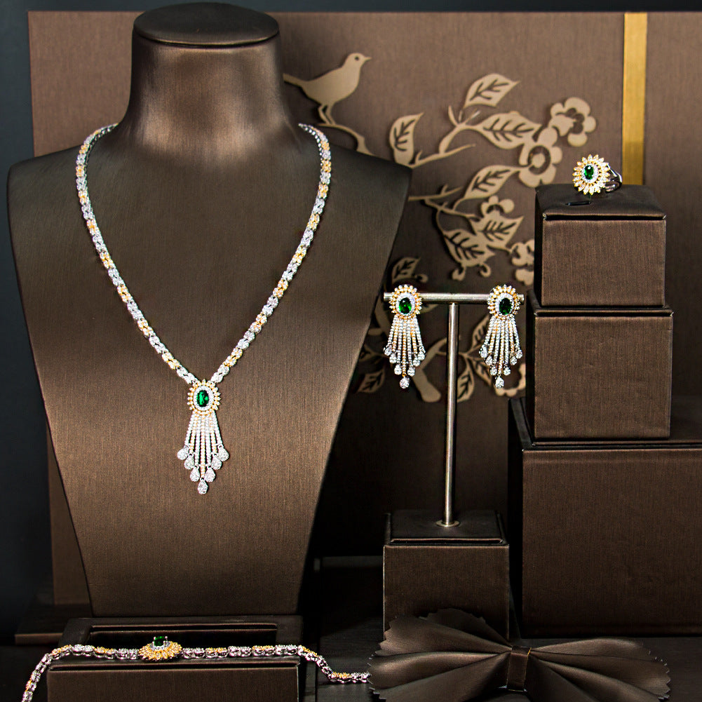 24K Gold Plated Zircon Jewelry Set | 4-Piece Women's Gift Set