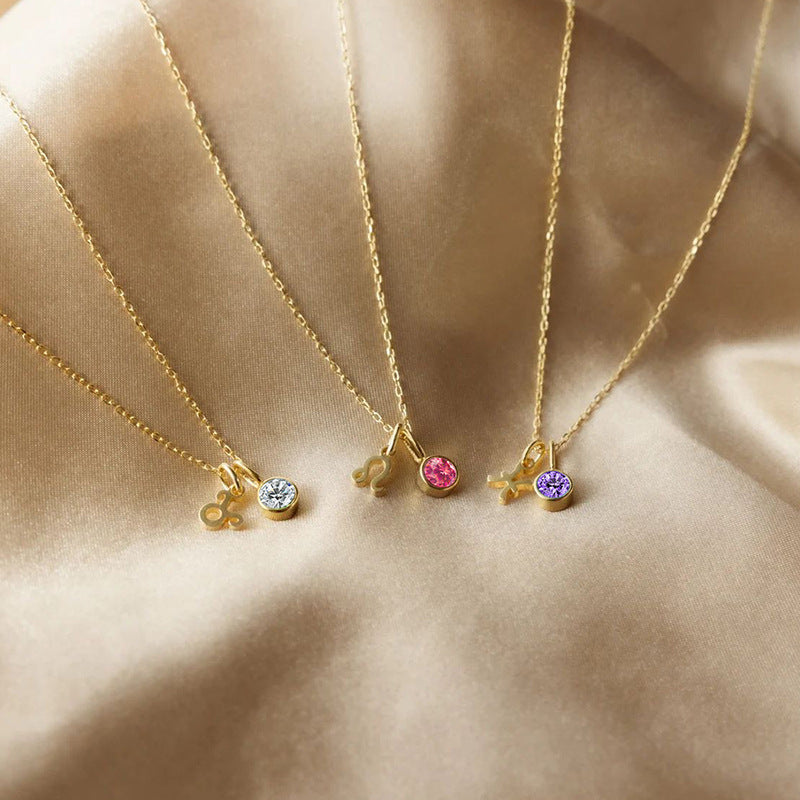 EMANCO 3D Zodiac Rune Necklace with Birthstone and Crystals